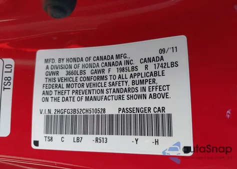 2012 Honda Civic Lx from USA, damaged, VIN 2HGFG3B52CH510528